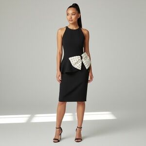 Size 4/Sm XS? Vintage AJ Bari Womens Dress Black Pink Beaded Bow Bodycon